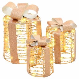 Decoratiune Cutie Cadou 3 pcs Alb cald 12 cm 15 cm 20 cm PET GartenMobel Dekor