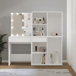 Masa de toaleta cu LED si 2 dulapuri, alb, lemn prelucrat GartenMobel Dekor