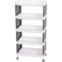 Comoda/raft plastic, MagicHome, pe roti, 5 polite, gri si alb, max 25 kg, 49x29x97 cm