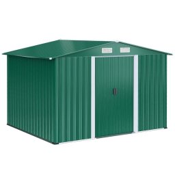 Casuta/magazie/sopron de gradina pentru depozitare unelte, cu structura baza inclusa, otel si PP, verde, 258x206x178 cm
