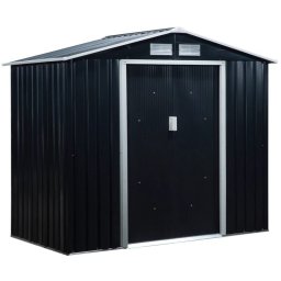 Casuta/magazie/sopron de gradina pentru depozitare unelte, cu structura baza inclusa, otel si PP, gri inchis, 213x130x185 cm
