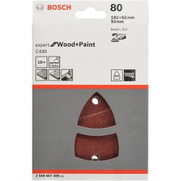 Foaie abrazivă pentru lemn și vopsea, 102 x 62, 93 mm, granulație 80, 11 găuri, 10 buc