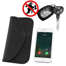 Husa antifurt pentru chei auto si telefon Faraday, blocare semnal radio, 20 x 11 cm, culoare negru