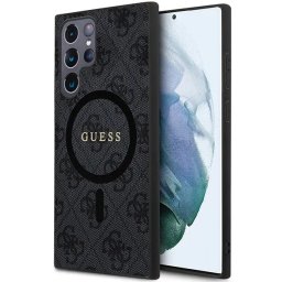 Husa Guess 4G Collection Leather Metal Logo MagSafe Case for Samsung Galaxy S24 Ultra - Black