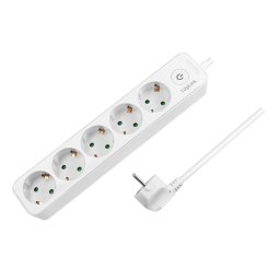 PRELUNGITOR LOGILINK, Schuko x 5, cablu 3G 1.5mm2, 230V/16A, 50 Hz, max. 3600 W, buton intrerupator iluminat, IP20, 1.5m, alb LPS246 (include TV 0.80lei)