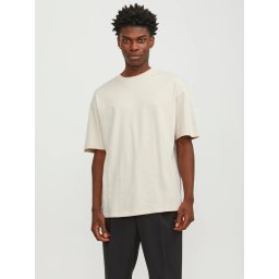 Jack & Jones, Tricou simplu, Bradley, barbati, din bumbac, Relaxed fit, Bej (SELECTATI MARIMEA: XL)