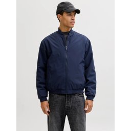 Jack & Jones, Jacheta bomber, barbati, cu buzunare oblice fara fermoar, Bleumarin inchis (SELECTATI MARIMEA: XL)