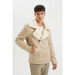DEFACTO Slim Fit Faux Leather Jacket Slim Cut Zipper Collar Faux Für Lined Zipper