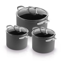 Set oale cu capac Ninja ZeroStick C33300DE, 6 piese, Pana la 260°C, Acoperire antiaderenta, Fara PFAS, Capac sticla, Inductie, Negru