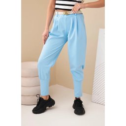 Pantaloni de damă cu talie înaltă și curea, albaștri