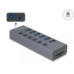 HUB USB-A/type C 5Gbps la 6 x USB-A Switch On/Off + slot SD / Micro SD, Delock 64237
