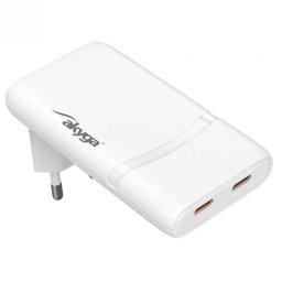 Incarcator priza flat 2 x USB type C PD GaN 65W, Akyga AK-CH-32