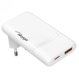 Incarcator priza flat USB-A + USB type C PD GaN 65W, Akyga AK-CH-31