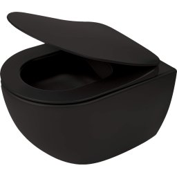 PEONIA Vas de WC, cu capac, fără bordură Finisaj: Negru CDEDNZPW