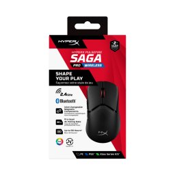 Mouse wireless HP Hyperx Pulsefire Saga Pro, rezolutie 26000 dpi, 6 butoane, HyperX 26K Sensor, Iluminare RGB, baterie 450mAh Li-ion, Autonomie 90 ore, negru