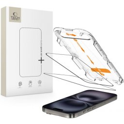 Folie de protectie Ecran Tech-Protect Quick Set+ pentru Apple iPhone 16 / 15, Sticla Securizata, Full Glue, Set 2 bucati, Neagra