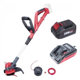 Motocoasa, trimmer, pentru tuns iarba, electric, cu acumulator 4 Ah, incarcator 20V Li-ion, maner telescopic, 24 cm, Worcraft GartenVIP DiyLine