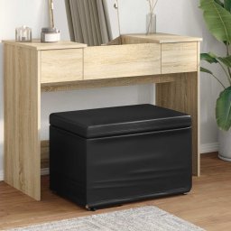 Taburet Negru Piele ecologica si lemn stratificat GartenMobel Dekor