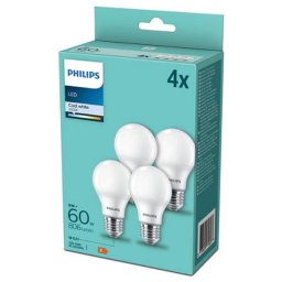 Pachet 4 becuri LED Philips A60, E27, 8W (60W), 806 lm, lumina alba rece (4000K)