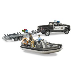 Masina de politie RAM 2500 Pickup cu remorca si barca, Bruder 02507