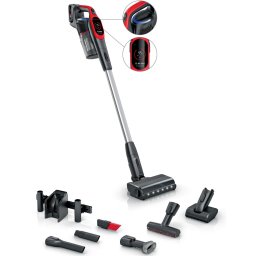 Aspirator cu acumulatori Bosch Unlimited 9 BBS931PET, baterie 3 Ah, 3 moduri de curatare, Perie MicroClean, Mini perie Turbo Zoo, duza spatii inguste, perie mobilier, perie xxl tapiterie, Senzor MicroClean, Autonomie pana la 60 min. Rosu