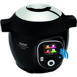 Multicooker inteligent cu gatire sub presiune Tefal Cook4Me+ Connect CY855830, 1600W, 6 moduri de gatire, Instructiuni pas cu pas, 150 de retete, Compatibil cu aplicatia dedicata, Capacitate 6L, Vas cu invelis ceramic, Negru