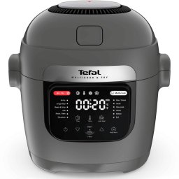 Multicooker inteligent Tefal Multicook & Fry MY731BF0, 1600W, 6L, 12 programe automate, gatire sub presiune si cu aer cald, functie mentinere la cald, vas ceramic antiaderent, compatibil masina de spalat vase, aplicatia MyTefal, Gri