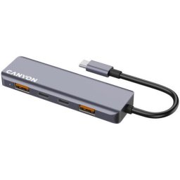 Hub USB, Canyon DS-18, 5 in 1, USB-C, Gri