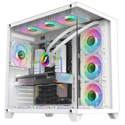 Carcasa 1stPLAYER® Gaming MV8-TP-wh, 7 ventilatoare aRGB plus PWM, ATX, telecomanda, alb
