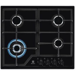Plita incorporabila Electrolux KGS6436K, Gaz, 4 arzatoare, Wok, Aprindere electica integrata, Gratare fonta, 60 cm, Negru