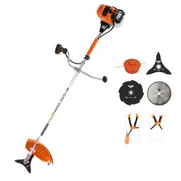Motocoasa de tuns iarba pe benzina Ruris DAC 510, putere 3.5 CP, 62 cm3, motor Tez, 2 timpi, diametru taiere 21 cm, bobina fir, disc 3 lame, disc 8 dinti, disc 80 dinti Vidia