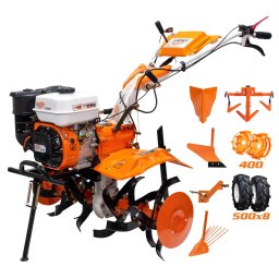 Motocultor pe benzina Ruris 731acc1, putere 8.5 CP, 4 timpi, 2+1 viteze, 83 cm latime lucru, 34 cm adancime lucru, priza de putere,contine:roti cauciuc+rarita+plug+adaptor+dispozitiv scos cartofi+roti metalice+cultivator