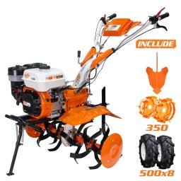 Motocultor pe benzina Ruris 731k, putere 8.5 CP, 4 timpi, 2+1 viteze, priza de putere, 34 cm adancime maxima, 83 cm latime lucru, contine: roti cauciuc + rarita ajustabila + roti metalice