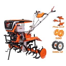 Motosapa Ruris 913ACC, putere 13 CP, 390 cm3, 4 timpi, 3 viteze, 110 cm latime lucru, 36 cm adancime lucru, roti cauciuc 5.00:12, plug reversibil rev2, roti metalice 500