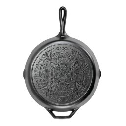Tigaie adanca rotunda din fonta cu maner si Logo L-10SKULL, Sugar Skull Lodge, 30,5 cm
