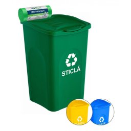Cos gunoi colectare selectiva verde / sticla 50 litri