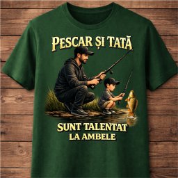 Tricou pescar personalizat cu nume - Pescar E i tata , sunt talentat la ambele