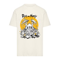 Merchcode Tricou 'Rick and Morty - Rest and Ricklaxation' nisipiu / galben curry / negru / alb