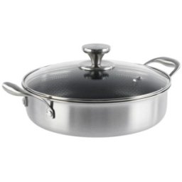 Cratita Joasa din Otel Inoxidabil cu Capac Sticla, 26 cm, 3 l, Compatibila Inductie, Grunberg