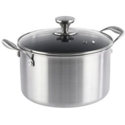 Cratita Inox cu Capac Sticla, 24 cm, 6.30 l, Invelis Antiaderent, Compatibila Inductie, Grunberg