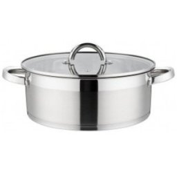 Cratita din Inox cu Maner Lung, Capac Sticla, 18 cm, 2.60 l, Grunberg