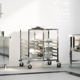 Carucior cu tavi cu 12 containere GN 75x55x87cm otel inoxidabil GartenMobel Dekor
