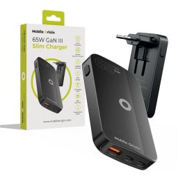 Incarcator de retea 1xUSB-A + 2x USB-C Design slim 65W Negru
