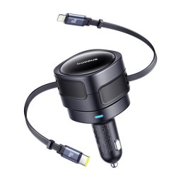 Enjoyment Max incarcator auto cu cabluri USB-C+Lightning 60W Negru