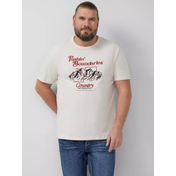 s.Oliver Big Sizes Tricou barbati big sizes, cu imprimeu cu text, Regular fit, Crem (SELECTATI MARIMEA: 3XL)