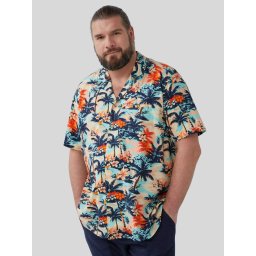 s.Oliver Big Sizes Camasa barbati big sizes cu maneca scurta si imprimeu tropical, Regular fit, Multicolor (SELECTATI MARIMEA: 5XL)