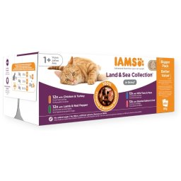 IAMS Delights Adult All Breeds Land&Sea In Gravy 48 x 85 g set hrana pentru pisici