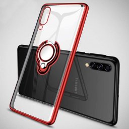 Husa Samsung Galaxy A50 A50s A30s din Silicon transparenta cu Inel Rotativ Contur si Margini Rosii