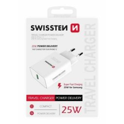 Incarcator Retea Swissten pentru iPhone si Samsung 25W Alb