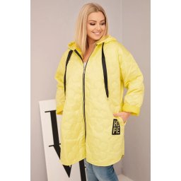 Kesi Włoski Women's Plus Size quilted jacket with a hood and the inscription HOPE yellow